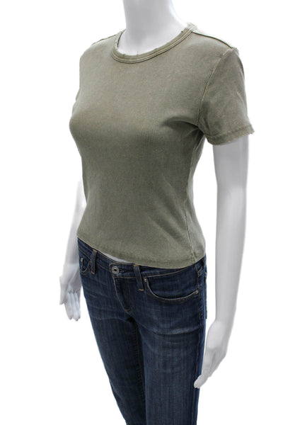 Zara Womens Basic T-Shirt Green Cotton Crew Neck Short Sleeve Size M