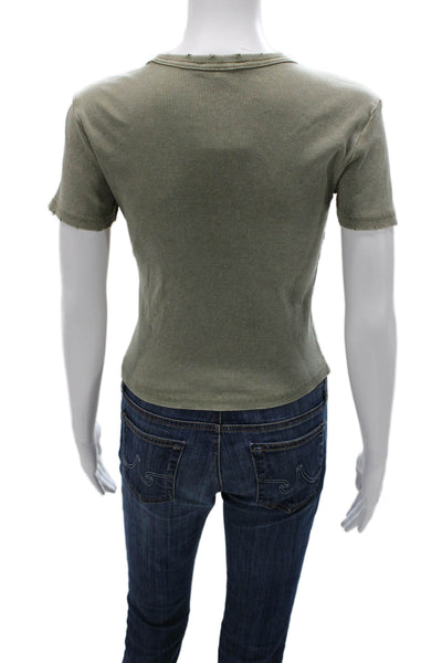 Zara Womens Basic T-Shirt Green Cotton Crew Neck Short Sleeve Size M