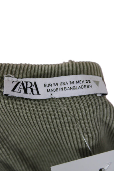 Zara Womens Basic T-Shirt Green Cotton Crew Neck Short Sleeve Size M