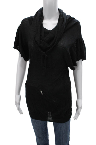 BCBG Max Azria Women Black Cowl Neck Short Sleeve Tunic Size S