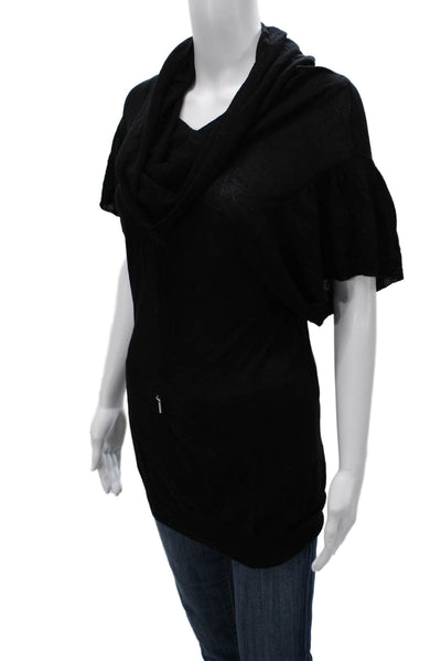 BCBG Max Azria Women Black Cowl Neck Short Sleeve Tunic Size S