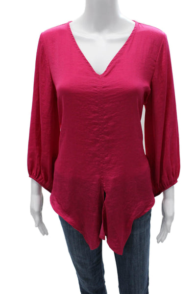 Vince Camuto Women Pink V-Neck Long Sleeve Basic Blouse Polyester Size M