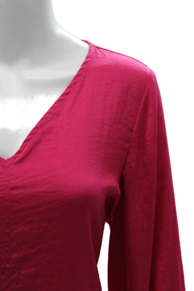 Vince Camuto Women Pink V-Neck Long Sleeve Basic Blouse Polyester Size M