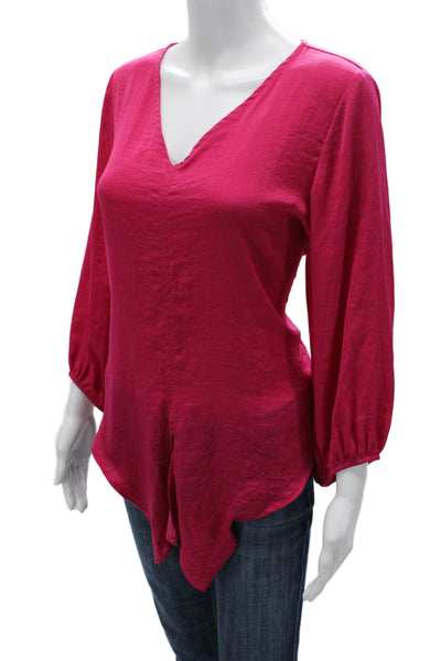Vince Camuto Women Pink V-Neck Long Sleeve Basic Blouse Polyester Size M