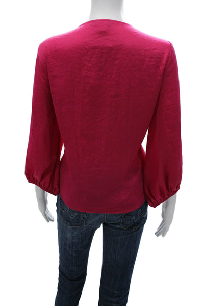 Vince Camuto Women Pink V-Neck Long Sleeve Basic Blouse Polyester Size M