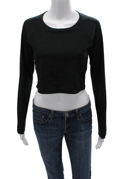 Beyond Yoga Women Cropped Long Sleeve T-Shirt Black Polyester Size M