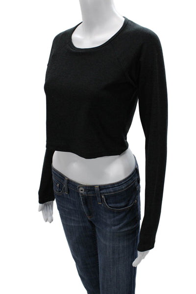 Beyond Yoga Women Cropped Long Sleeve T-Shirt Black Polyester Size M