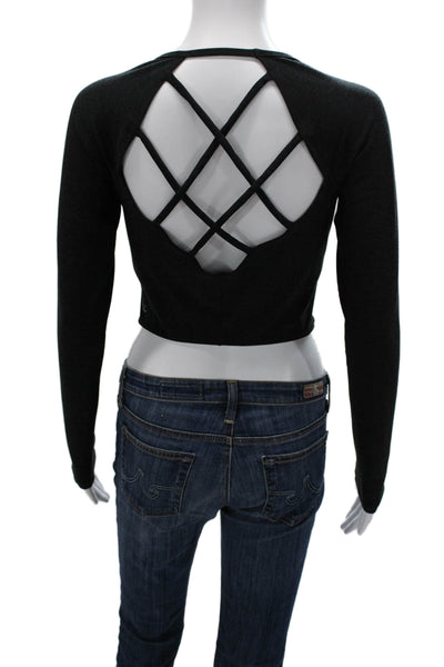 Beyond Yoga Women Cropped Long Sleeve T-Shirt Black Polyester Size M