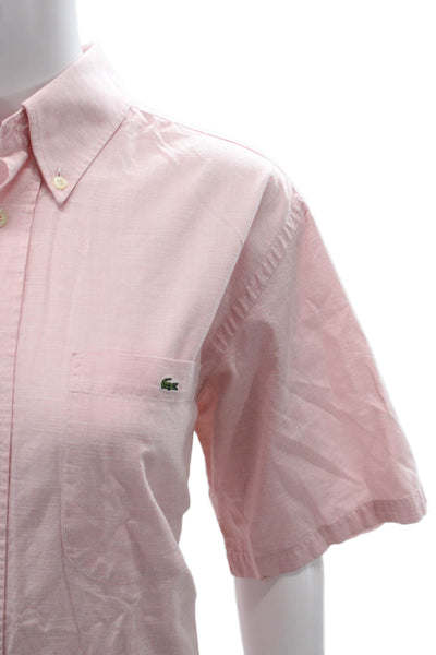 Lacoste Mens Pink Striped Cotton Button-Up Shirt Collared Short Sleeve Size 40