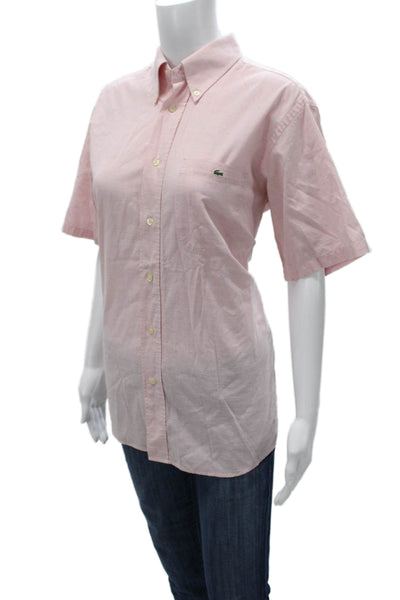 Lacoste Mens Pink Striped Cotton Button-Up Shirt Collared Short Sleeve Size 40