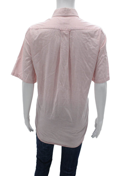Lacoste Mens Pink Striped Cotton Button-Up Shirt Collared Short Sleeve Size 40
