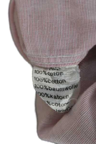 Lacoste Mens Pink Striped Cotton Button-Up Shirt Collared Short Sleeve Size 40
