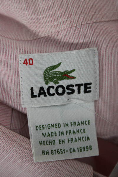 Lacoste Mens Pink Striped Cotton Button-Up Shirt Collared Short Sleeve Size 40