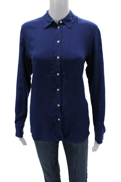 Everlane Womens Silk Collared Button Up Blouse Long Sleeve Blue Size 4