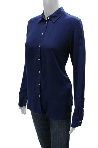 Everlane Womens Silk Collared Button Up Blouse Long Sleeve Blue Size 4
