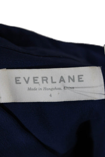 Everlane Womens Silk Collared Button Up Blouse Long Sleeve Blue Size 4
