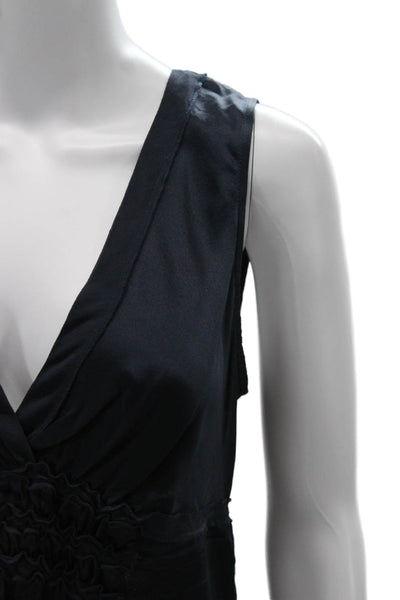 BCBG Max Azria Women Silk V Neck Sleeveless Basic Tank Blue Size XS