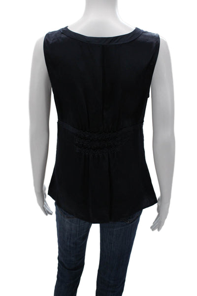BCBG Max Azria Women Silk V Neck Sleeveless Basic Tank Blue Size XS