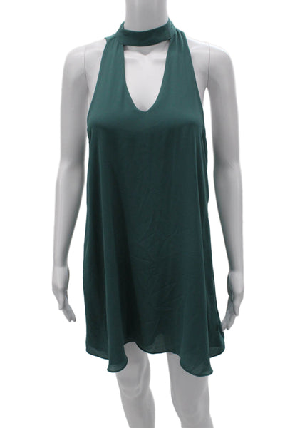 Olivaceous Womens Green Halter Shift Dress Sleeveless Short Button Size S