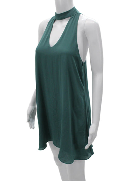 Olivaceous Womens Green Halter Shift Dress Sleeveless Short Button Size S