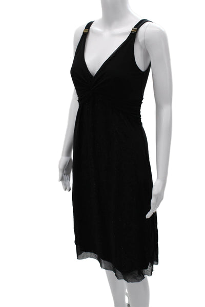 Vivienne Tam Womens A-Line Black V-Neck Sleeveless Long Nylon Dress Size S