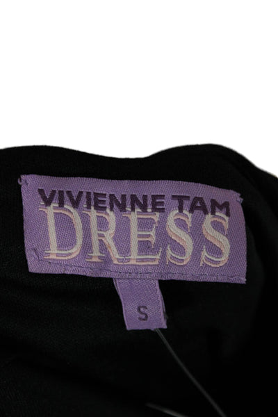 Vivienne Tam Womens A-Line Black V-Neck Sleeveless Long Nylon Dress Size S