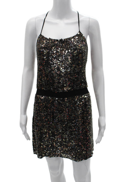 Parker Womens Sheath Halter Silk Sleeveless Black Short Dress Size M