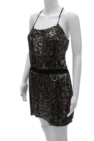 Parker Womens Sheath Halter Silk Sleeveless Black Short Dress Size M