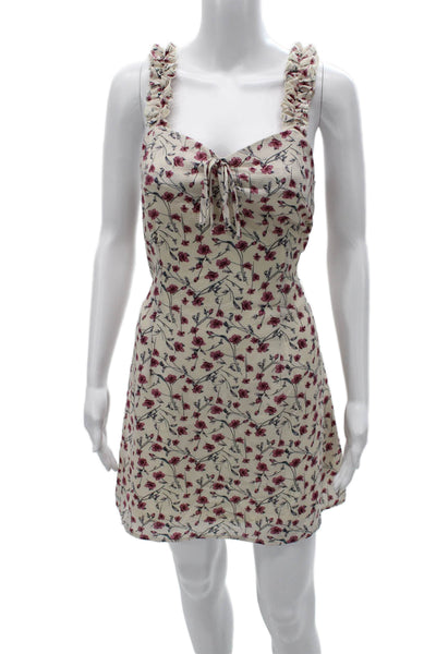 Nasty Gal Women A-Line Floral Beige Sweetheart Sleeveless Dress Size 8