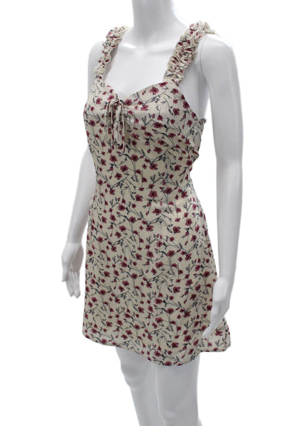 Nasty Gal Women A-Line Floral Beige Sweetheart Sleeveless Dress Size 8