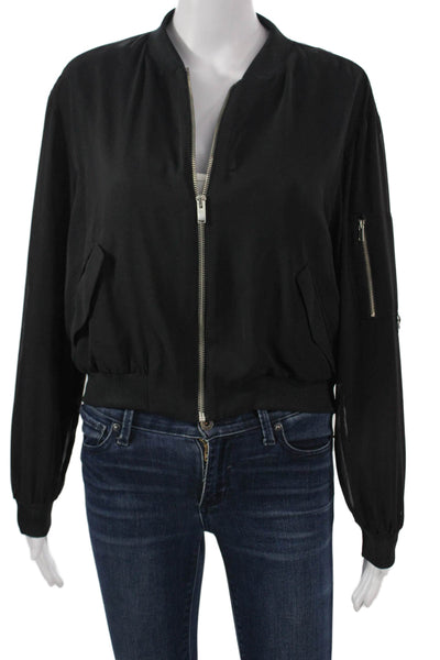 Zara Womens Bomber Jacket Black Zip Polyester Blend Long Sleeve Size S