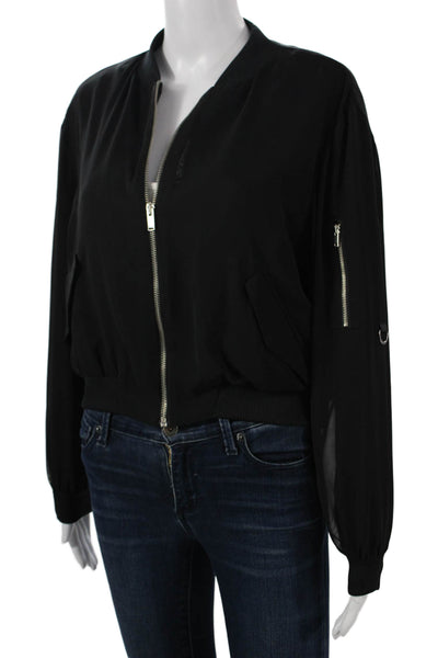 Zara Womens Bomber Jacket Black Zip Polyester Blend Long Sleeve Size S