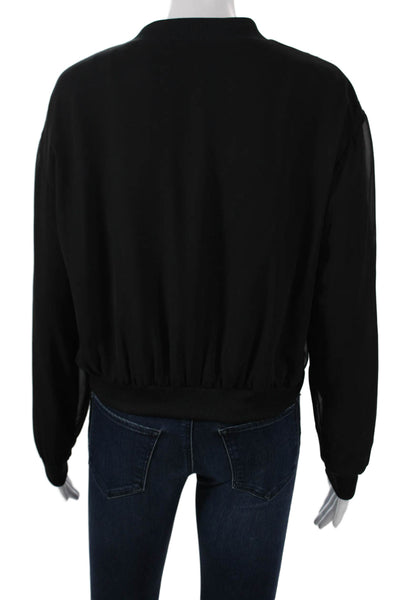 Zara Womens Bomber Jacket Black Zip Polyester Blend Long Sleeve Size S