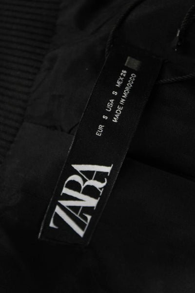 Zara Womens Bomber Jacket Black Zip Polyester Blend Long Sleeve Size S
