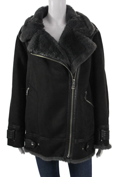 Zara Womens Biker Jacket Black Long Sleeve Zip Polyester Size S