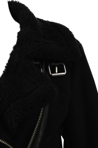 Zara Women Biker Jacket Faux Suede Black Zip Size S