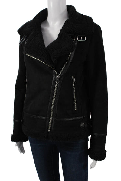 Zara Women Biker Jacket Faux Suede Black Zip Size S