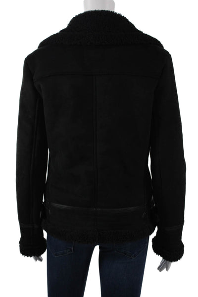 Zara Women Biker Jacket Faux Suede Black Zip Size S