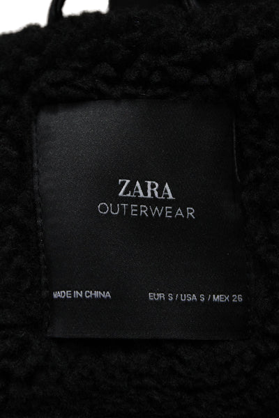 Zara Women Biker Jacket Faux Suede Black Zip Size S