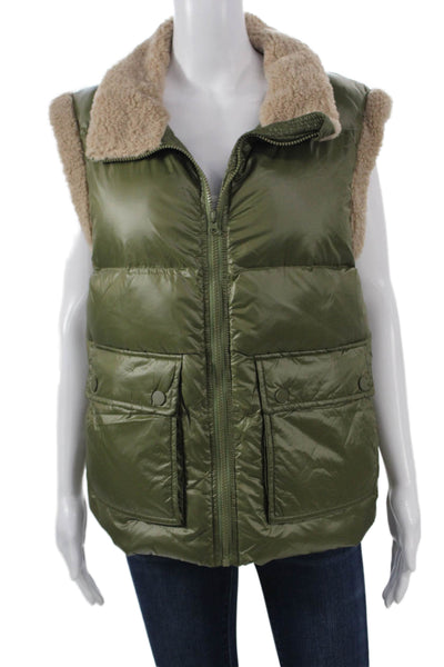 Heartloom Women Puffer Jacket Green Nylon Sleeveless Zip Size S