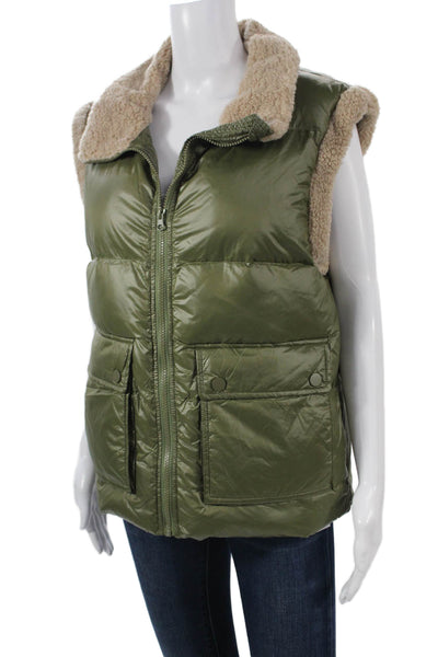 Heartloom Women Puffer Jacket Green Nylon Sleeveless Zip Size S