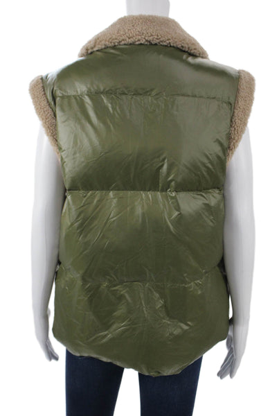 Heartloom Women Puffer Jacket Green Nylon Sleeveless Zip Size S