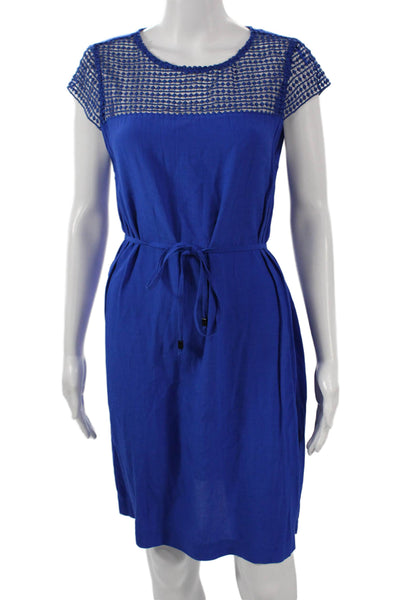 Zara Women Shift Dress Blue Short Sleeve Round Neck Polyester Size M