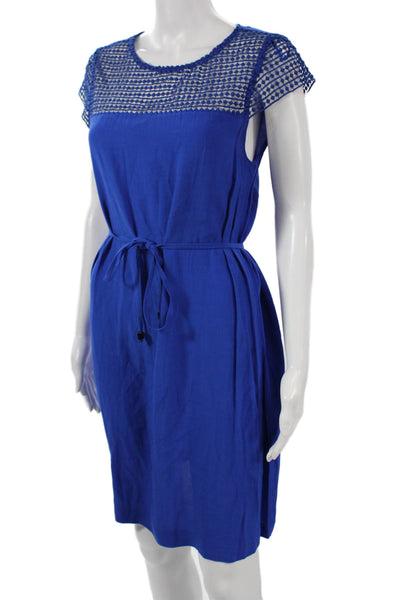 Zara Women Shift Dress Blue Short Sleeve Round Neck Polyester Size M