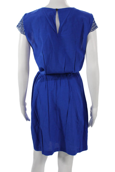 Zara Women Shift Dress Blue Short Sleeve Round Neck Polyester Size M