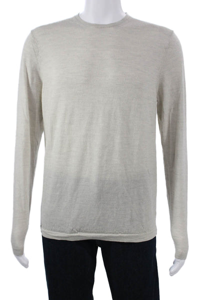 Patrick Assaraf Mens Pullover Sweater Merino Wool Crew Neck Beige Size M