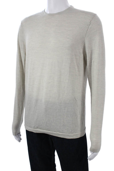 Patrick Assaraf Mens Pullover Sweater Merino Wool Crew Neck Beige Size M