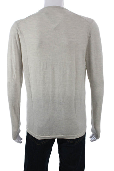 Patrick Assaraf Mens Pullover Sweater Merino Wool Crew Neck Beige Size M