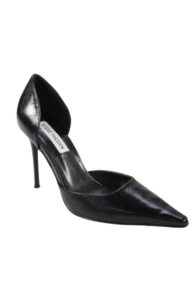 Steve Madden Womens Stiletto Pointed Toe Dorsay Pumps Black Leather Size 6.5