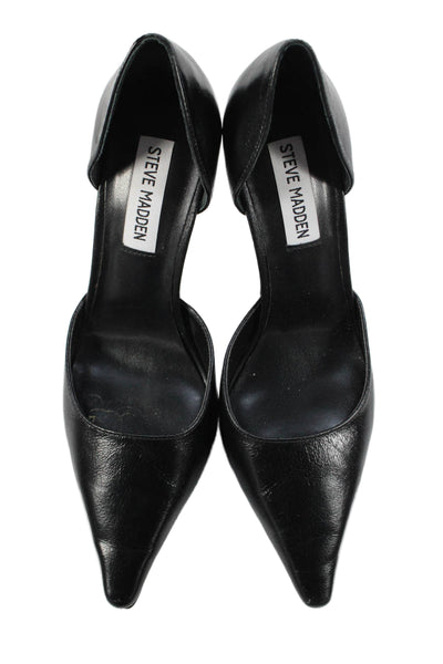 Steve Madden Womens Stiletto Pointed Toe Dorsay Pumps Black Leather Size 6.5